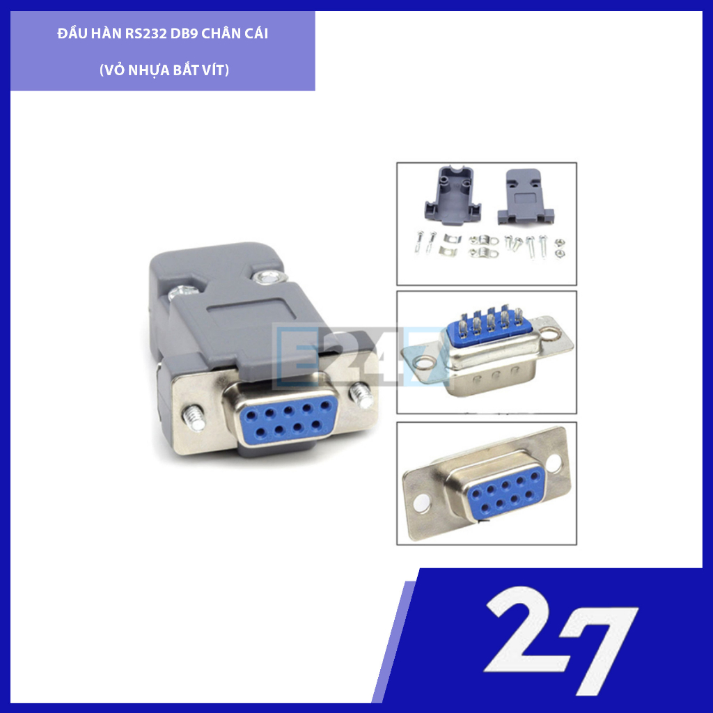 Đầu hàn RS232 DB9 chân cái (vỏ nhựa bắt vít)