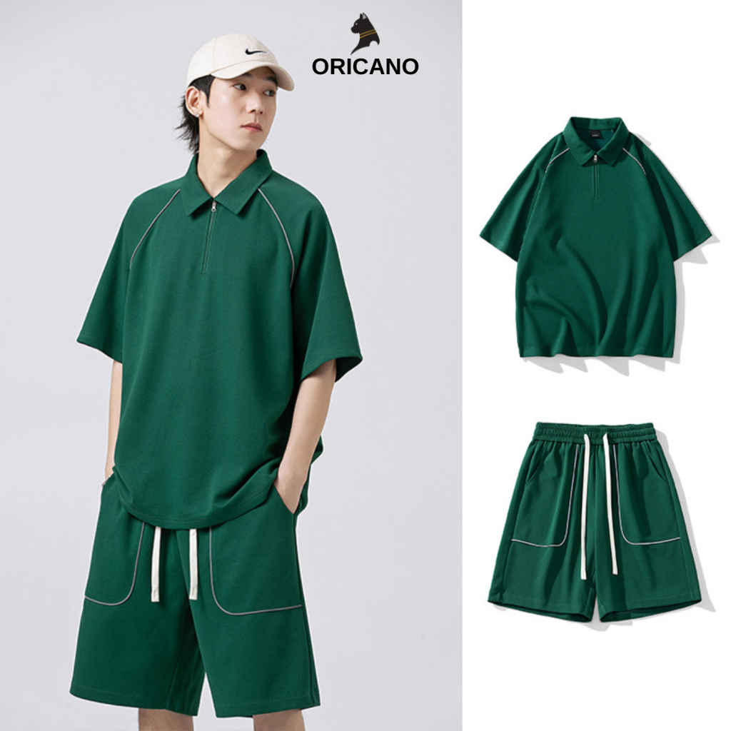 Đồ Bộ Nam ORICANO Cổ Bẻ Chất Vải Cotton Cao Cấp Mix Dây Phản Quang Oversize Thoáng Mát