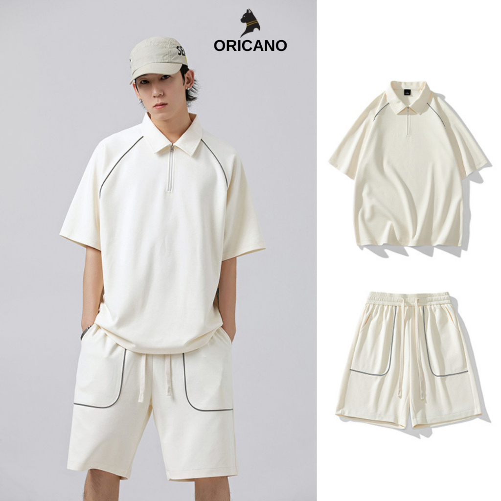 Đồ Bộ Nam ORICANO Cổ Bẻ Chất Vải Cotton Cao Cấp Mix Dây Phản Quang Oversize Thoáng Mát