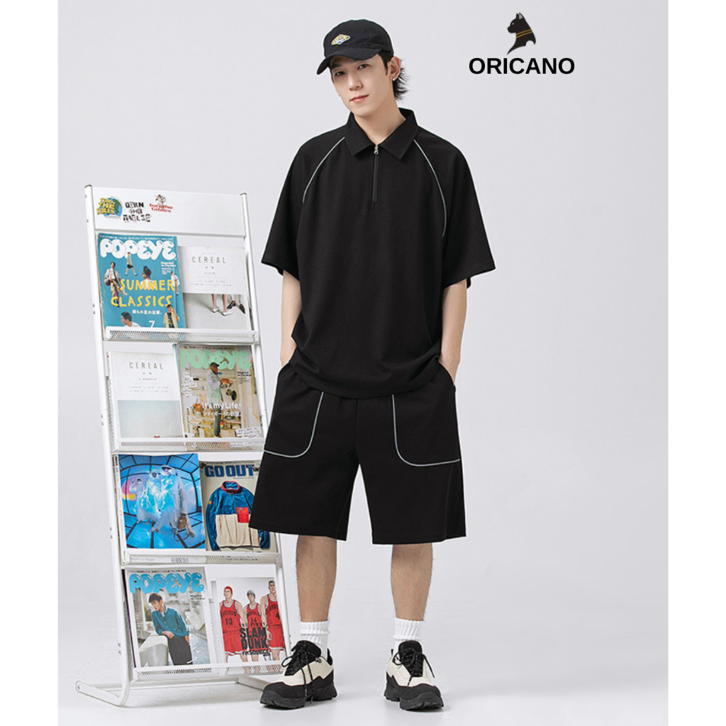 Đồ Bộ Nam ORICANO Cổ Bẻ Chất Vải Cotton Cao Cấp Mix Dây Phản Quang Oversize Thoáng Mát