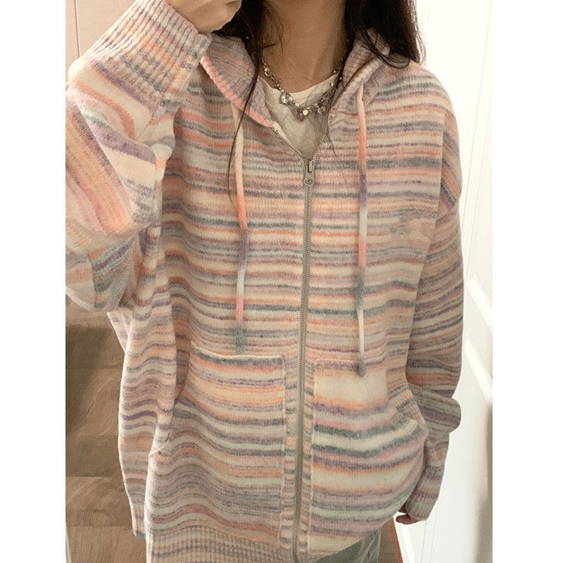 Áo khoác Hoodie họa tiết kẻ sọc thời trang Thu Đông cho nữ hàng QCCC