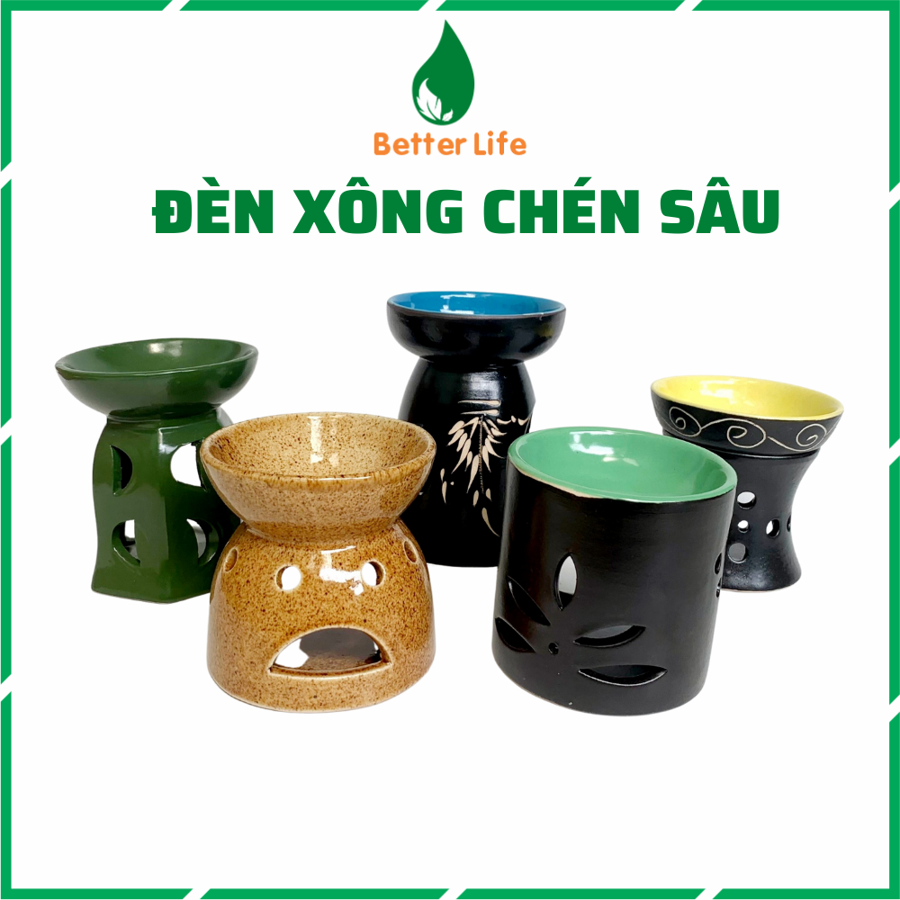 Đèn xông tinh dầu đốt bằng nến tealight gốm sứ Bát Tràng miệng sâu chứa nhiều nước