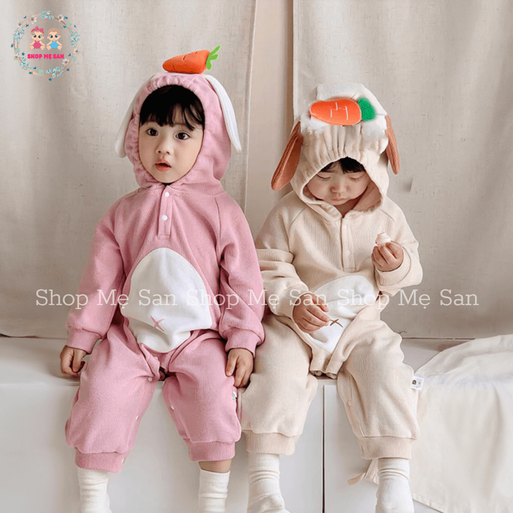 Bodysuit Cho Bé Gái, Bodysuit Cho Bé Trai Dài Tay Với Chất Liệu Zip Lông Mềm Mịn Cùng Mũ Tai Thỏ Dễ Thương