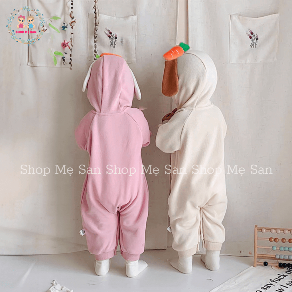 Bodysuit Cho Bé Gái, Bodysuit Cho Bé Trai Dài Tay Với Chất Liệu Zip Lông Mềm Mịn Cùng Mũ Tai Thỏ Dễ Thương