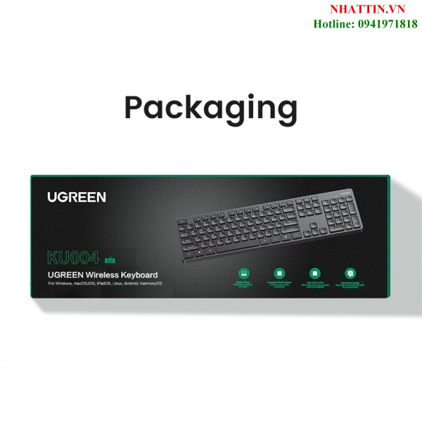Bàn phím không dây 2.4Ghz chống nước 104 phím Ugreen 90250 cao cấp