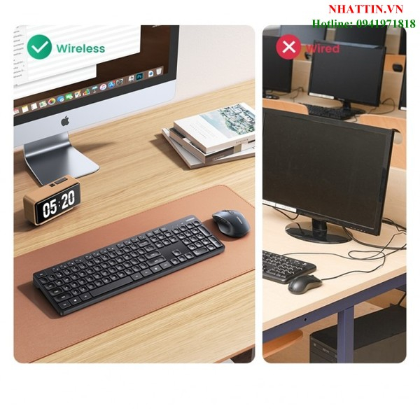 Bàn phím không dây 2.4Ghz chống nước 104 phím Ugreen 90250 cao cấp