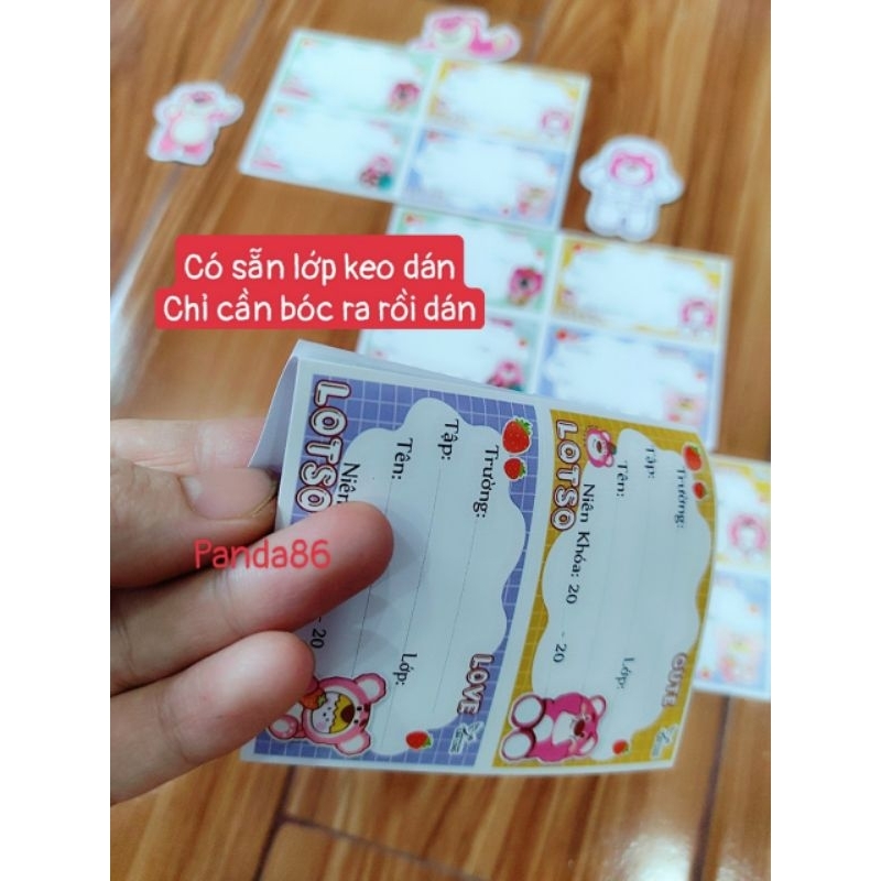 Set 20 / 50 Cái Nhãn Vở  Gấu Dâu Lotso Có Sẵn Kéo Dán Dán Tập Dễ Thương Dành Cho Bé