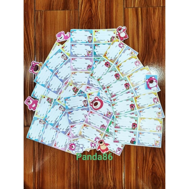 Set 20 / 50 Cái Nhãn Vở  Gấu Dâu Lotso Có Sẵn Kéo Dán Dán Tập Dễ Thương Dành Cho Bé