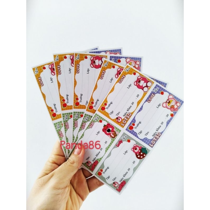 Set 20 / 50 Cái Nhãn Vở  Gấu Dâu Lotso Có Sẵn Kéo Dán Dán Tập Dễ Thương Dành Cho Bé