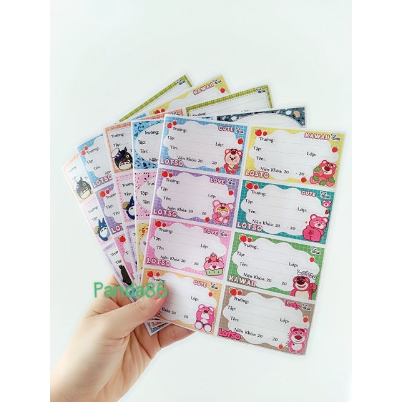 Set 20 / 50 Cái Nhãn Vở  Gấu Dâu Lotso Có Sẵn Kéo Dán Dán Tập Dễ Thương Dành Cho Bé