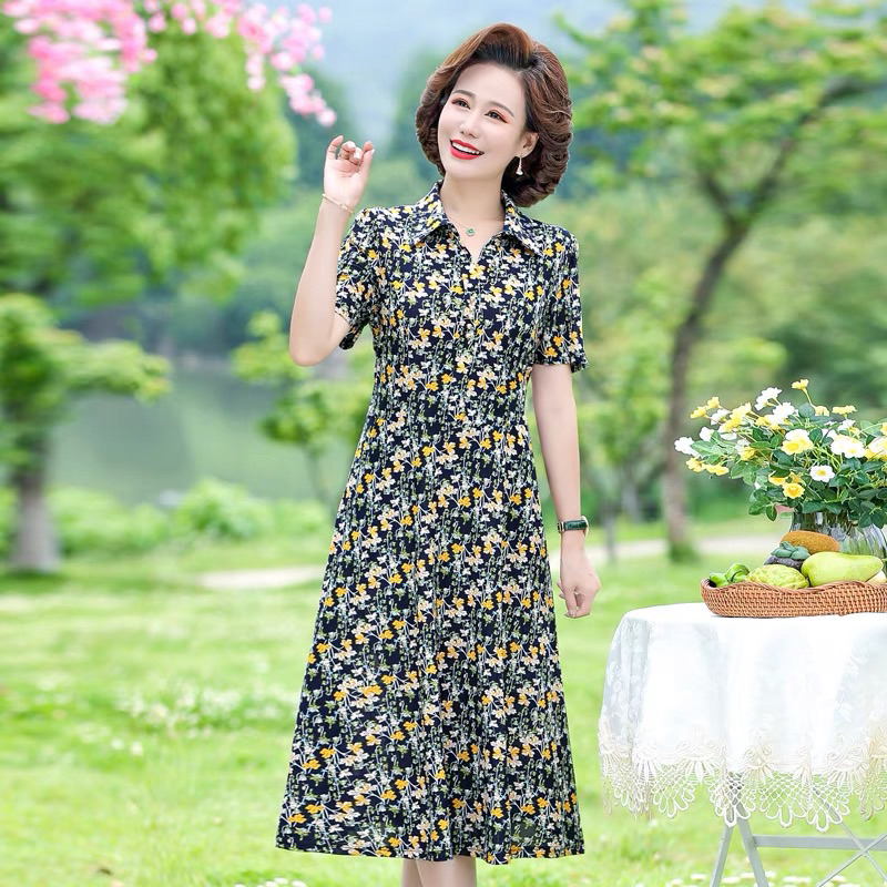 Váy trung niên, đầm cho mẹ chất thun quảng châu mới nhất 2023