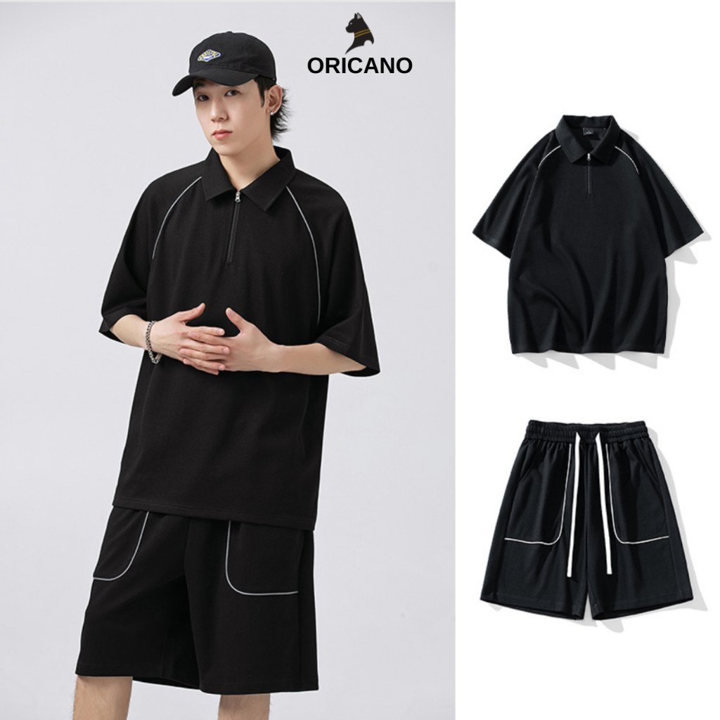 Đồ Bộ Nam ORICANO Cổ Bẻ Chất Vải Cotton Cao Cấp Mix Dây Phản Quang Oversize Thoáng Mát