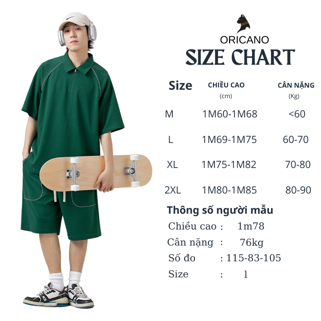 Đồ Bộ Nam ORICANO Cổ Bẻ Chất Vải Cotton Cao Cấp Mix Dây Phản Quang Oversize Thoáng Mát