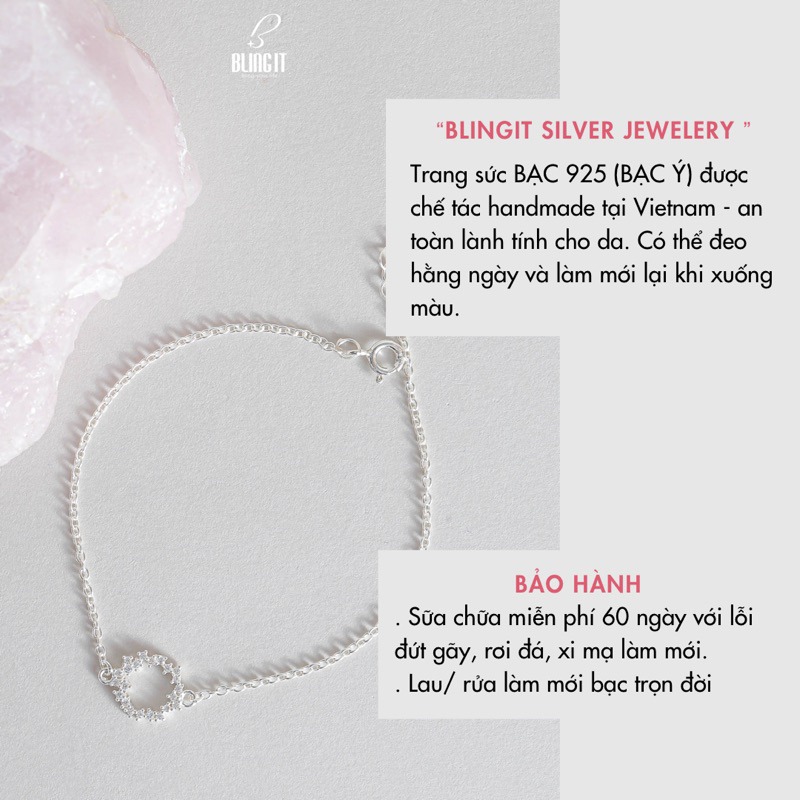 Lắc tay bạc nữ BLINGIT hình tròn đính đá phong cách trang sức huyền thoại biển xanh đá cao cấp sang BIVT115