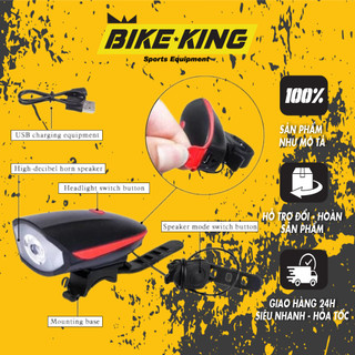 Đèn Xe Đạp Thể Thao Siêu Sáng, Có Còi, Chống Nước, Pin Sạc USB Loại Cao Cấp DTR