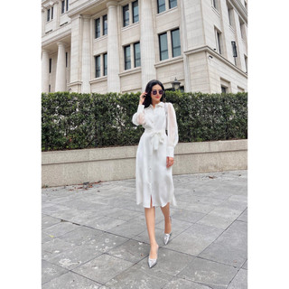 Đầm bigsize tay dài phối voan cột nơ duyên dáng ( Thời trang Vicky G - Anitagreen ) HN0923