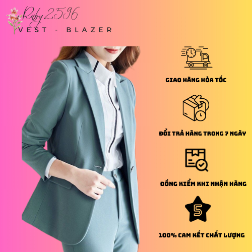 Set Đồ Áo Khoác Blazer Nữ +Quần Ống Suông Thời Trang Công Sở Mẫu Mới Chất Đẹp Mã RB01( Hàng Sẵn Màu Xanh)
