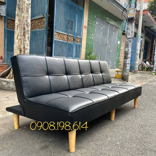 Ghế sofa giường - Ghế Bed đa năng bọc da simili màu đen dài 1m8 có 6 chân gỗ tự nhiên