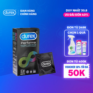 Bao cao su Durex Performa kéo dài thời gian, size 52mm, hộp 12 bao
