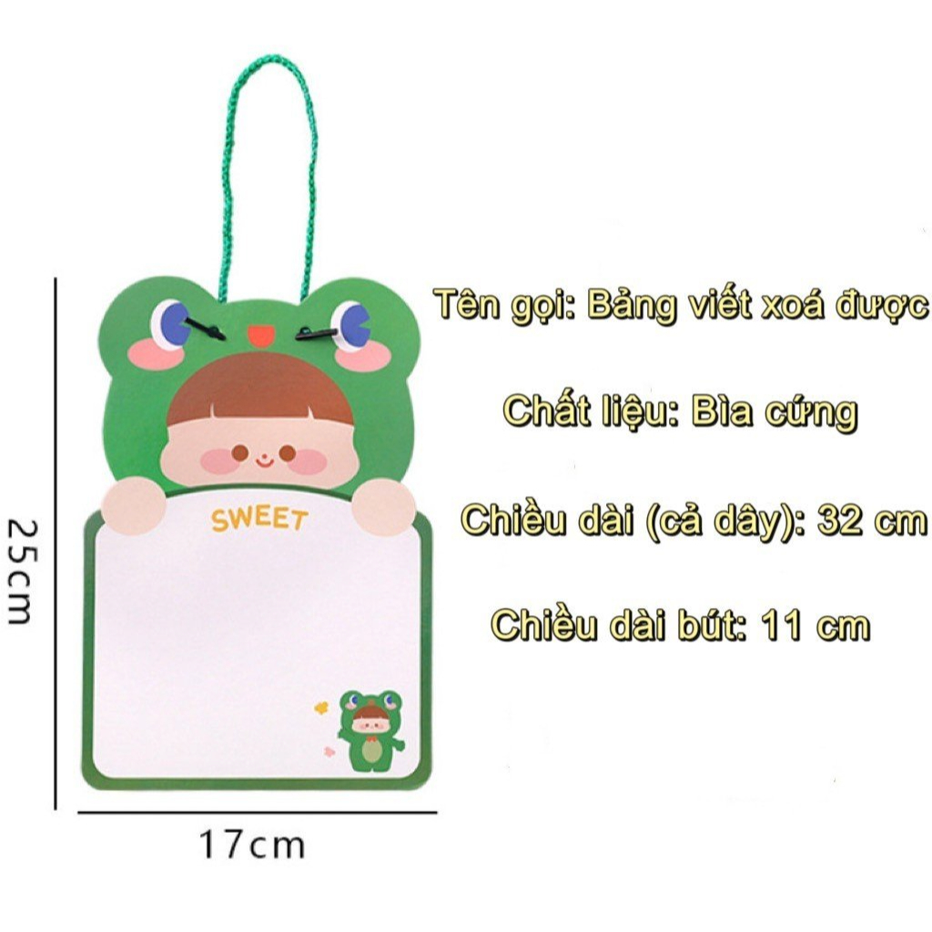 Bảng ghi chú cute viết thời khóa biểu 2 mặt vẽ trang trí có dây treo tặng bút xóa được đa năng decor cho học sinh