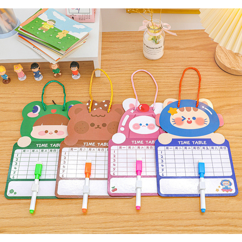 Bảng ghi chú cute viết thời khóa biểu 2 mặt vẽ trang trí có dây treo tặng bút xóa được đa năng decor cho học sinh