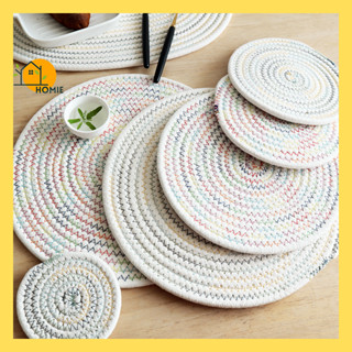 Tấm Lót Cốc, Miếng Lót Đĩa, Lót Nồi Vải Cotton Thấm Nước Trang Trí Bàn Ăn Đa Sắc Homie