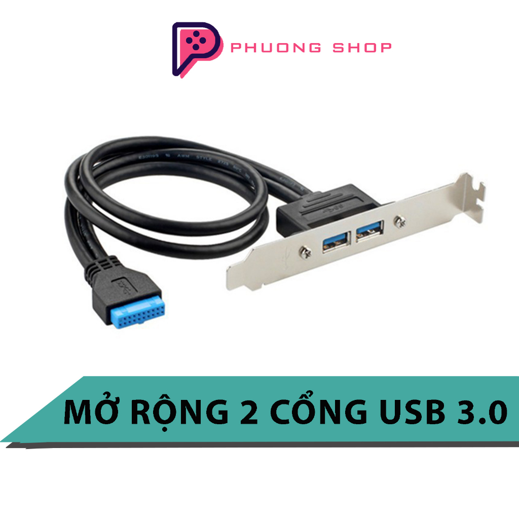 Dây Cáp Mở Rộng 20 Pin Sang 2 Cổng USB 3.0, Cắm Trên Mainboard cho Case ATX, Thanh Sắt 12cm