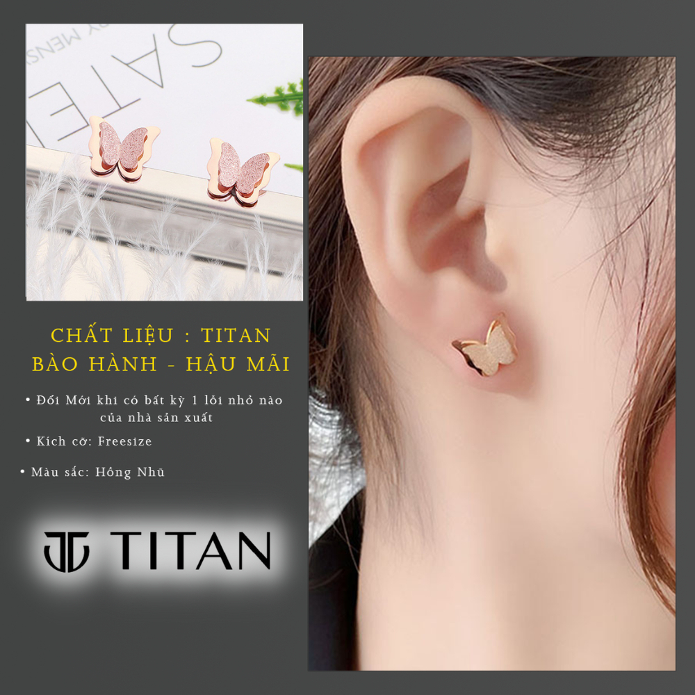 Khuyên tai phong cách hiện đại Hàn Quốc, bông tai nữ hình bướm vàng hồng đính nhũ đá, khuyên tai có xỏ lỗ TITAN Shop