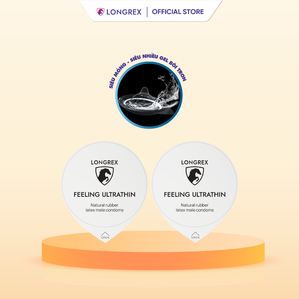 Bao cao su Longrex Invisible siêu mỏng, nhiều gel bôi trơn, size 52mm, chất cao su an toàn hộp 10 bcs LR02