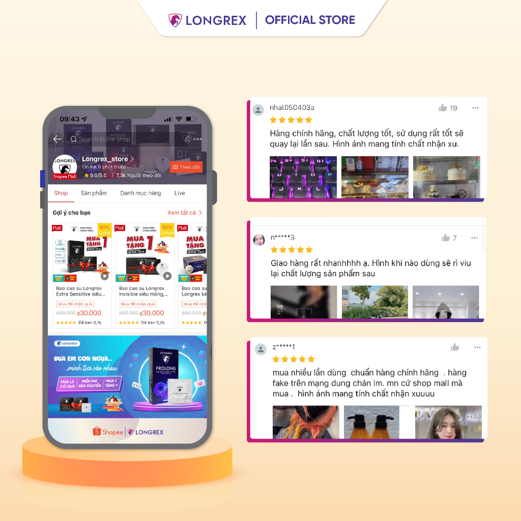 Bao cao su Longrex bi siêu mỏng 0.01mm chất cao su cao cấp tạo cảm giác lạ hương vani hộp 10 chiếc LR08