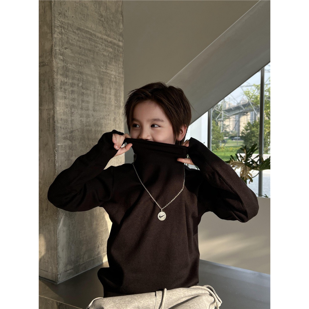 ÁO LEN MỎNG CAO CỔ, DÀI TAY CÓ MÀU ĐEN VÀ NÂU VÀNG RÊU