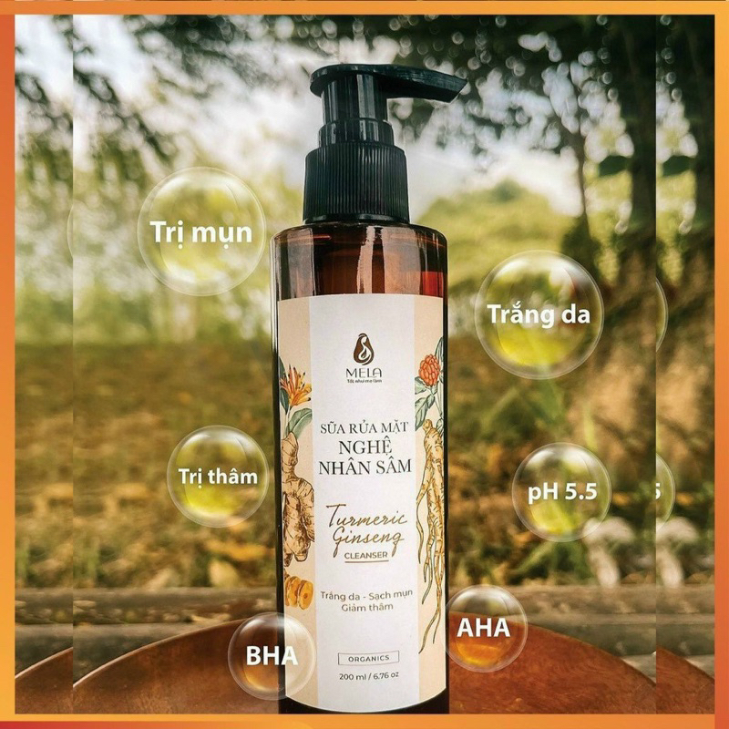 Sữa Rửa Mặt Nghệ Nhân Sâm MELA Cho Da Dầu Mụn Sáng Da Tẩy Tế Bào Chết 200ml