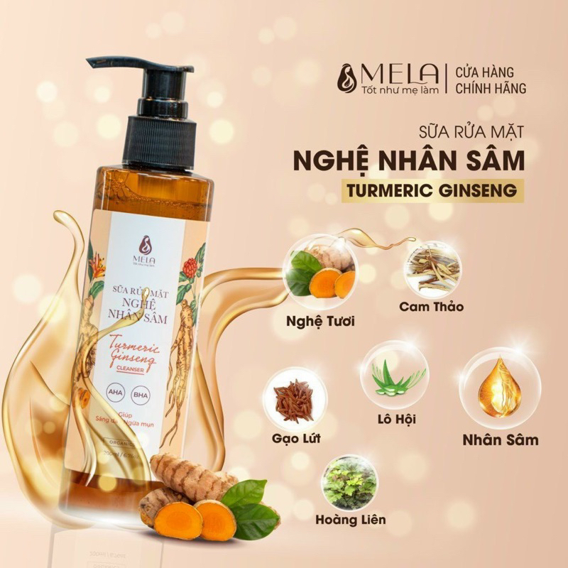 Sữa Rửa Mặt Nghệ Nhân Sâm MELA Cho Da Dầu Mụn Sáng Da Tẩy Tế Bào Chết 200ml