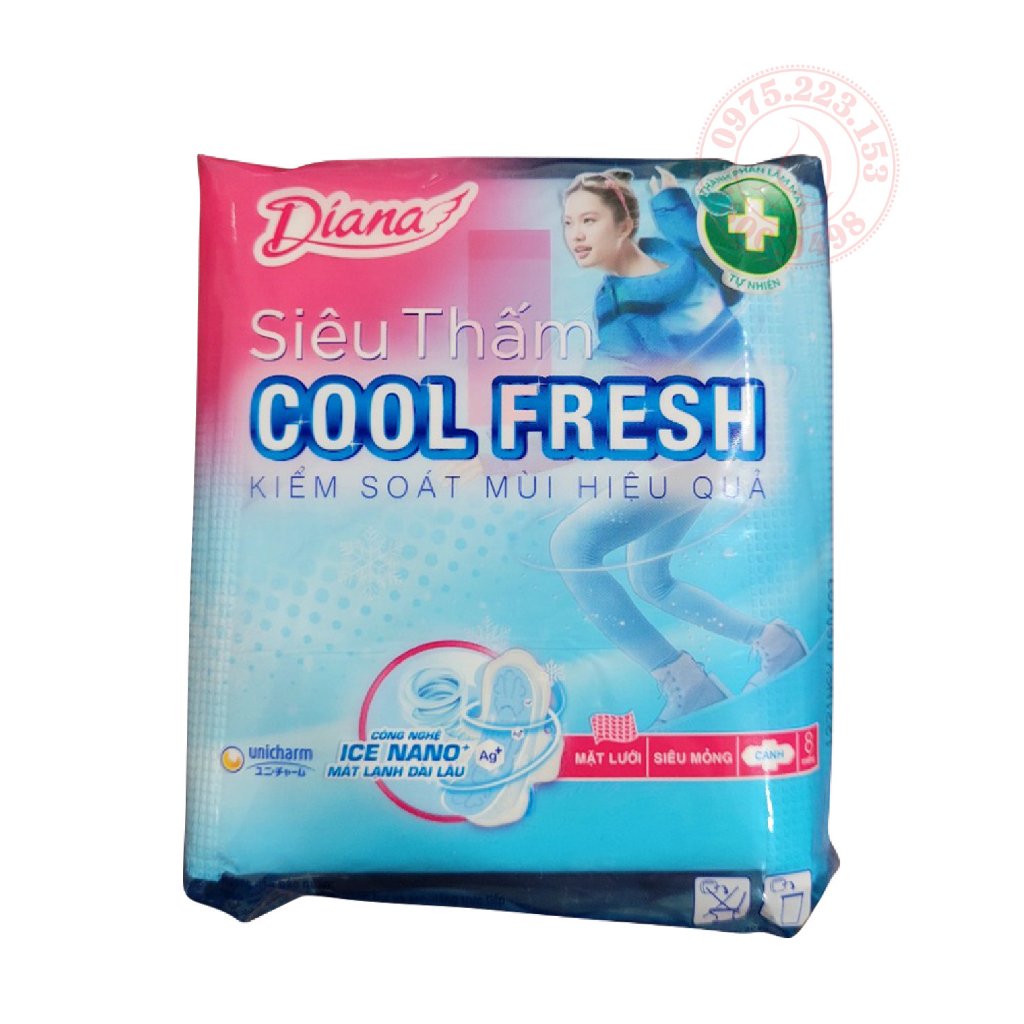 Băng vệ sinh Diana Siêu Thấm Cool Fresh Siêu Mỏng Cánh 8 Miếng