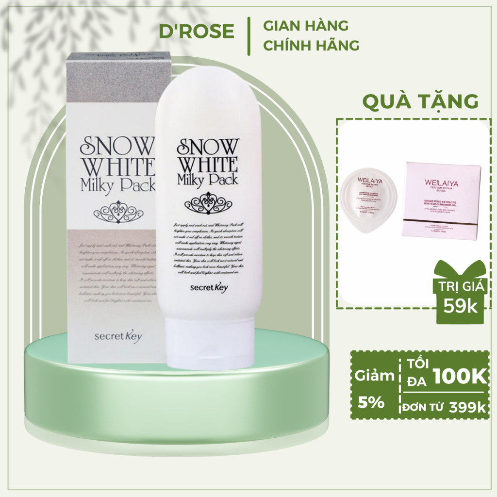 Kem dưỡng trắng toàn thân Secret Key Snow White Milky Pack 200g trắng sáng, mịn màng - DR67