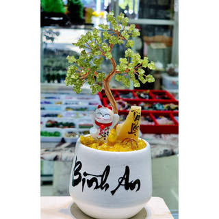 Cây đá phong thủy, cây đá vụn để bàn - Đá peridot Tự nhiên 22cm