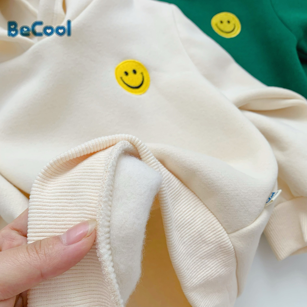 Bộ Nỉ Bông Hoodi Thêu Hình Mặt Cười BECOOL,Bộ Nỉ Bông Siêu Xinh Cho Các Bé Từ 10-27kg