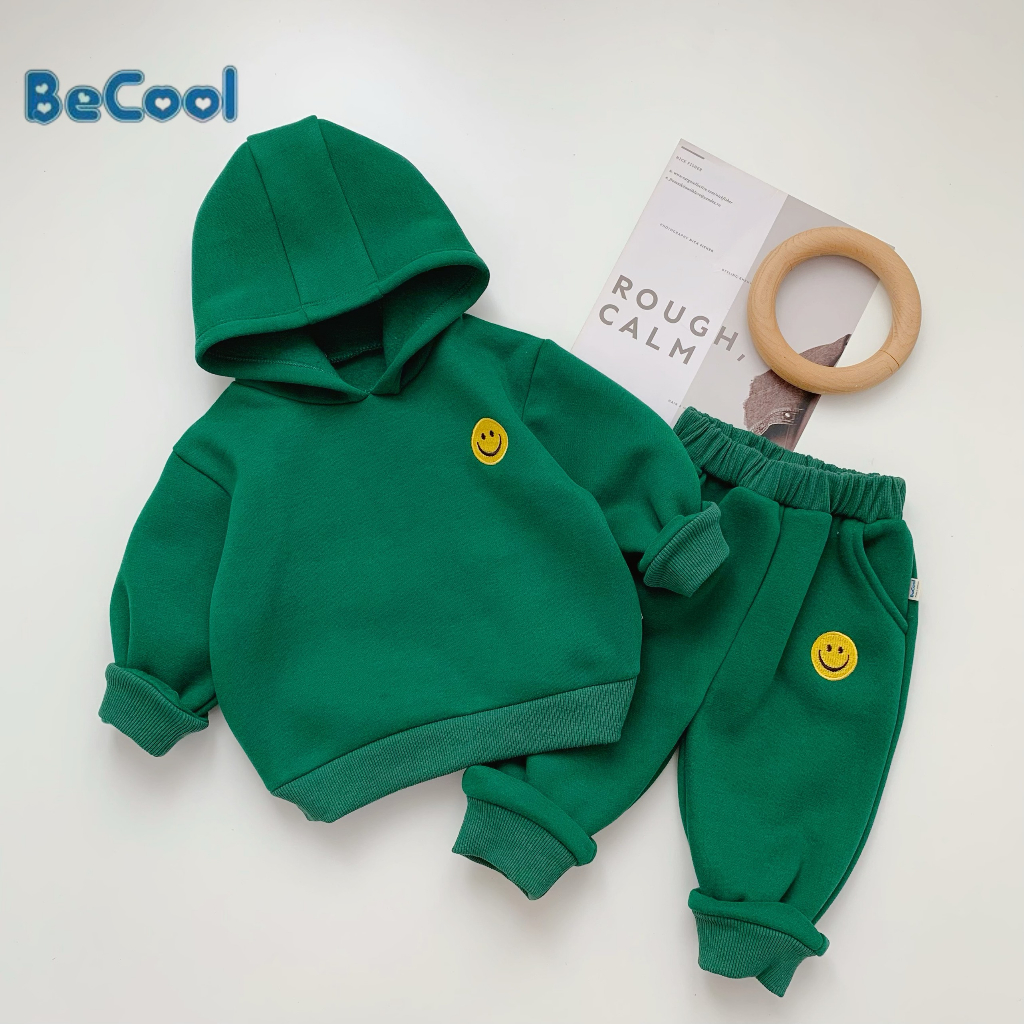 Bộ Nỉ Bông Hoodi Thêu Hình Mặt Cười BECOOL,Bộ Nỉ Bông Siêu Xinh Cho Các Bé Từ 10-27kg