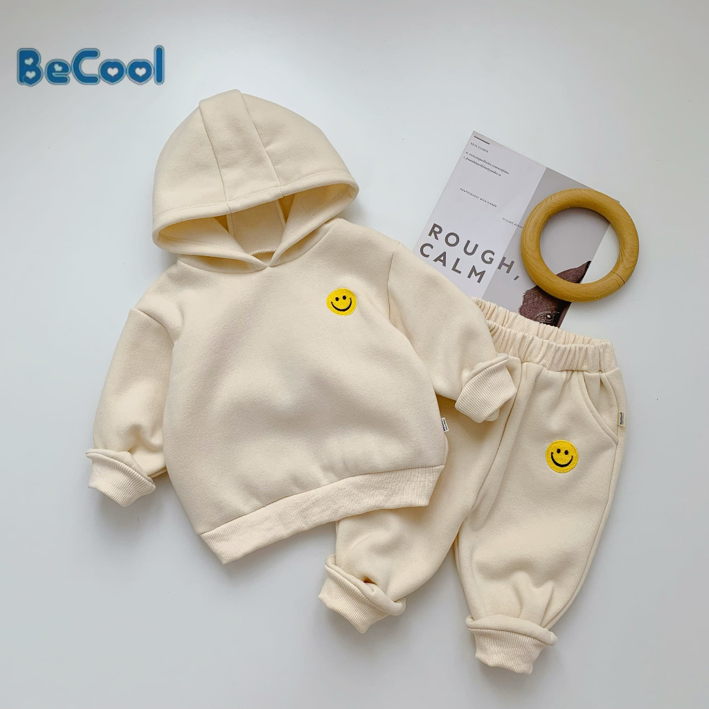 Bộ Nỉ Bông Hoodi Thêu Hình Mặt Cười BECOOL,Bộ Nỉ Bông Siêu Xinh Cho Các Bé Từ 10-27kg