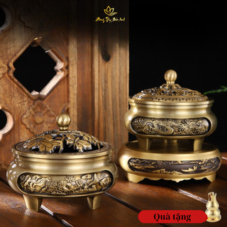Lư Xông Trầm Hương - Đỉnh Đốt Nhang Bằng Đồng Đúc Nguyên Khối Cao Cấp Thiết Kế Tinh Xảo Kèm Lót Bông Chống Cháy