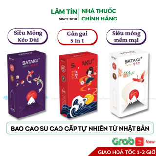[Che tên] Bao cao su tránh thai nam SATAKU Hàng chính hãng, ôm sát, mỏng, kéo dài, có gân ... Hộp 10 chiếc