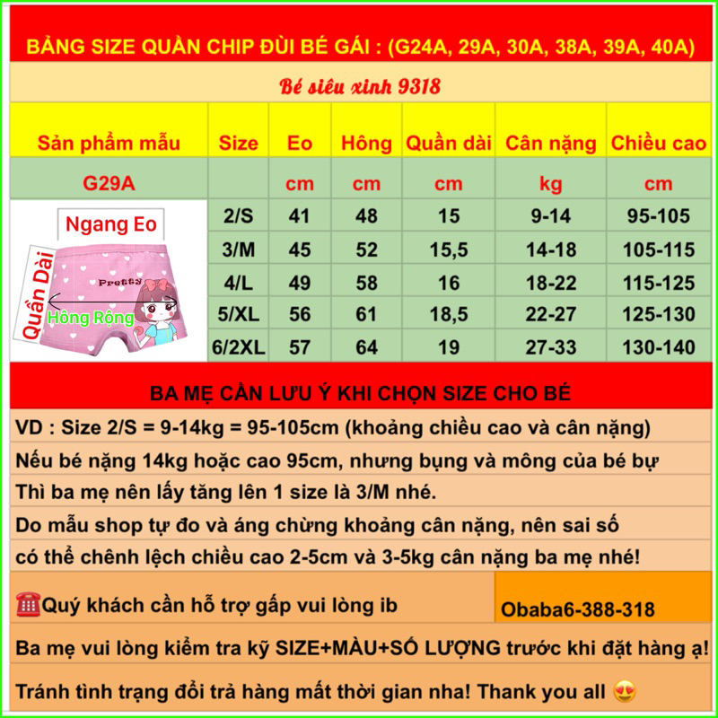 Hàng QC_Set 4 Quần chíp đùi bé gái 10-34kg vải cotton mềm mát quần đùi chip với họa tiết hoạt hình đáng yêu cho bé gái