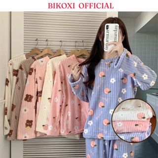 Bộ Đồ Ngủ Dài Bikoxi Chất Nhung Dày Dặn Phù Hợp Cho Mùa Đông