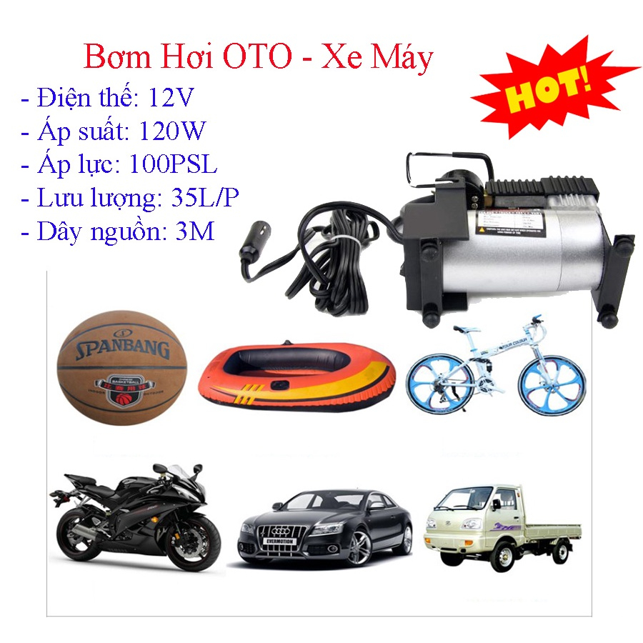 Máy nén khí mini máy bơm hơi mini 220v - Bơm bóng, lốp ô tô, xe đạp, xe máy 12V thiết kế nhỏ gọn an toàn tiện lợi
