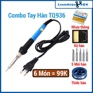  Mỏ hàn thiếc điều chỉnh nhiệt độ TQ936 + 5 mũi hàn + kệ hàn + bọt biển + nhựa thông + thiếc hàn 