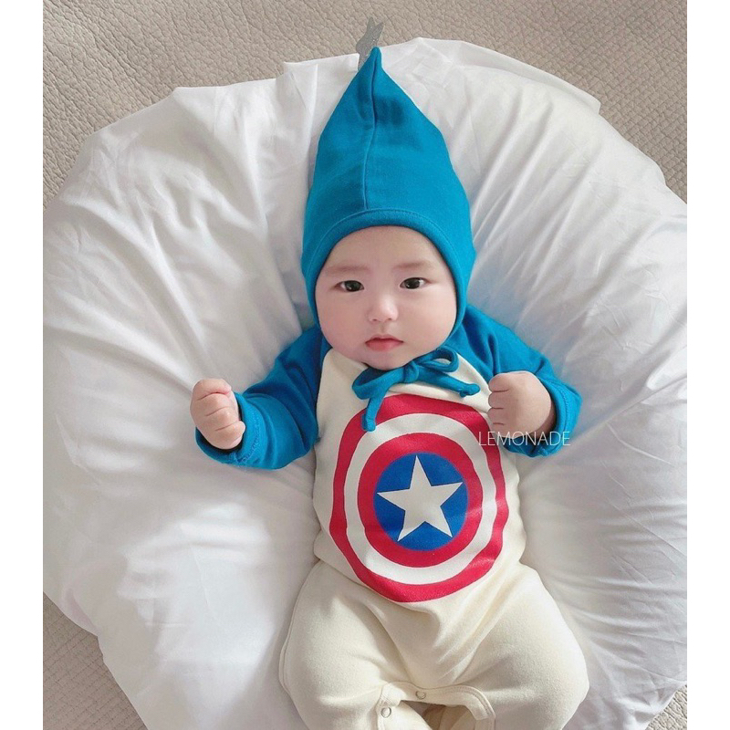 b Bodysuit bé trai tay dài + mũ