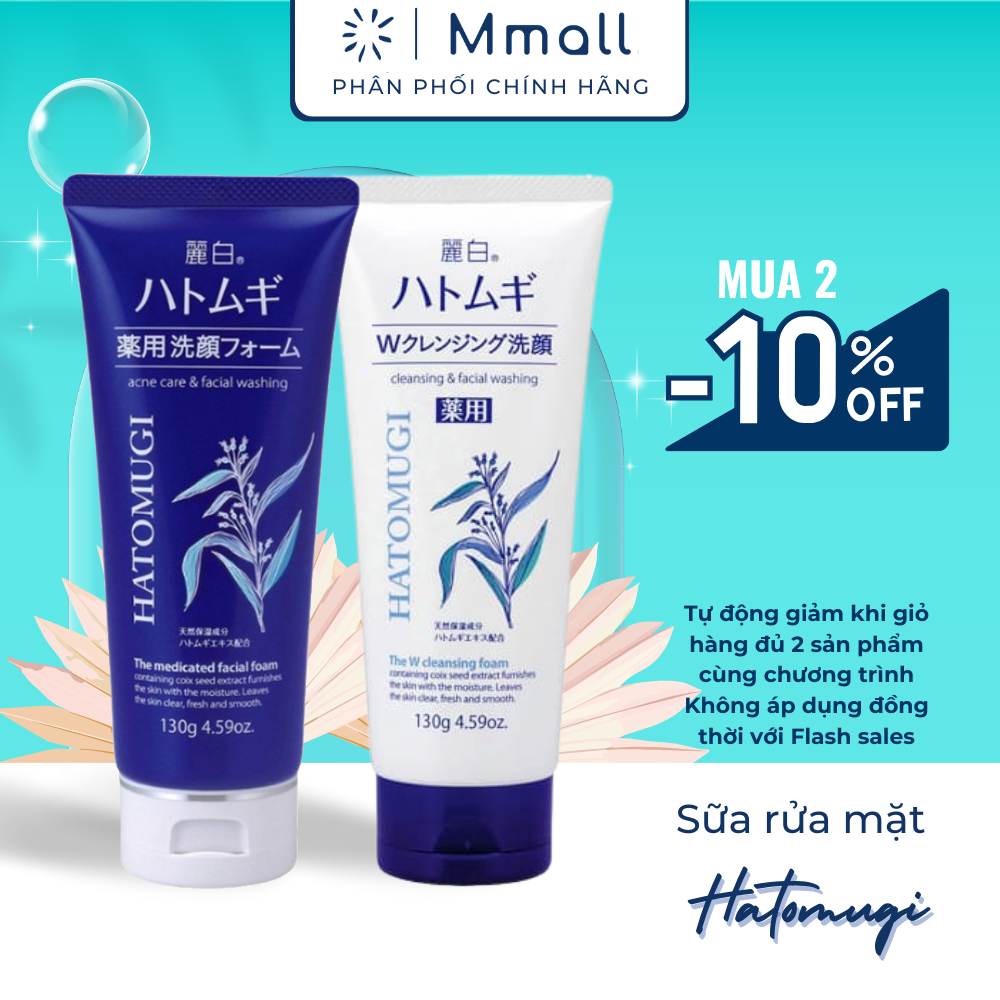 Sữa rửa mặt trắng da Hatomugi Facial Wash chiết xuất ý dĩ cho da dầu mụn Nhật Bản Chính hãng 130g 170g | Mmall.vn