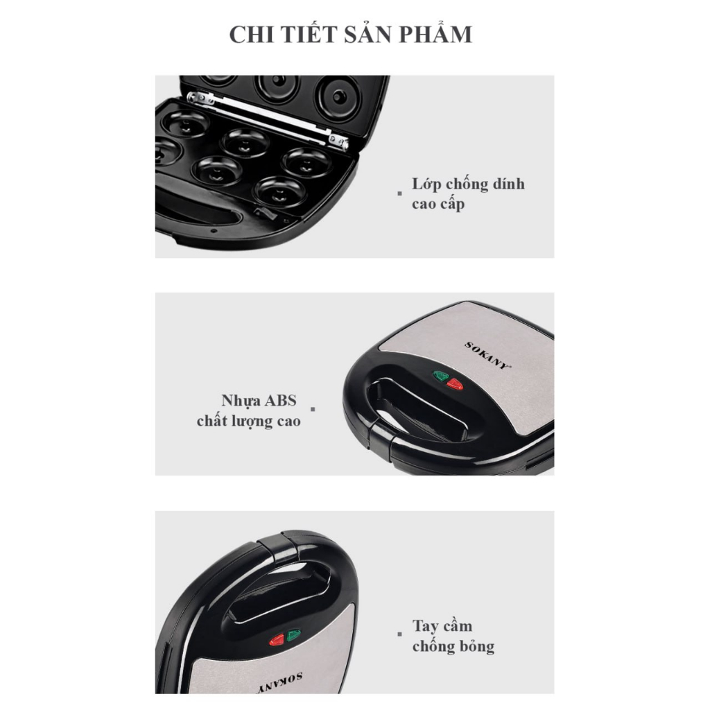 Máy nướng bánh mì, máy kẹp bánh mì sandwich đa ngăng SOKANY công suất 800W