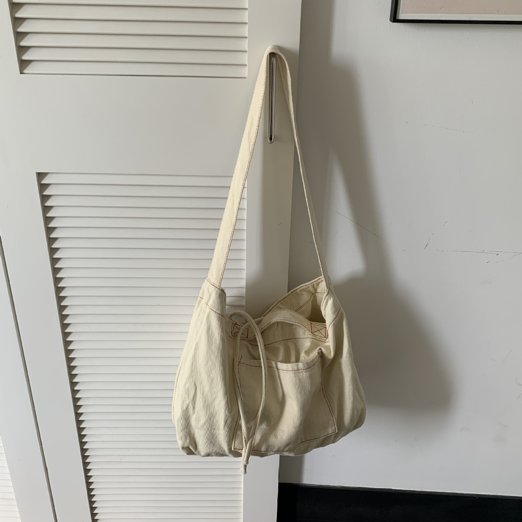Túi đeo chéo to canvas trơn vintage mang đi học, đi chơi phong cách Hàn Quôc