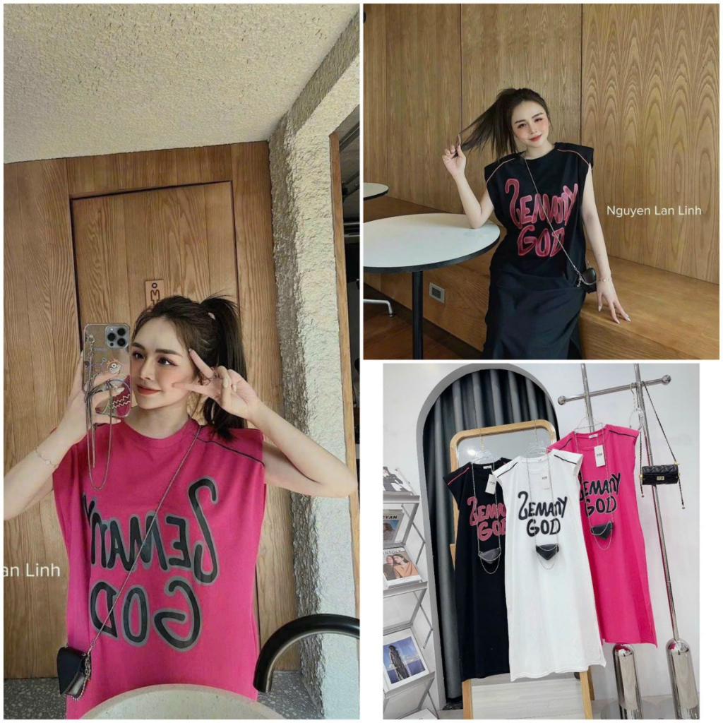 Váy suông sát nách GOD có đệm vai, đầm suông dáng dài ba màu siêu xinh